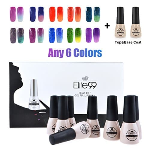 Elite99 Top Base Coat+Any 6 Temperature Changing Colours UV LED Gel Soak Off Set Nail Atr Polish Set