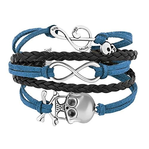 Uniqueen Braided Leather Wrap Bracelet Sideways Infinity Skull Music Note Womens Girls Wristband Bracelets