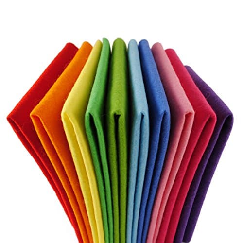 Wool Blend Craft Felt - Over The Rainbow - 10 Sheets - FREE UK SHIPPING (6 inch / 15cm square)
