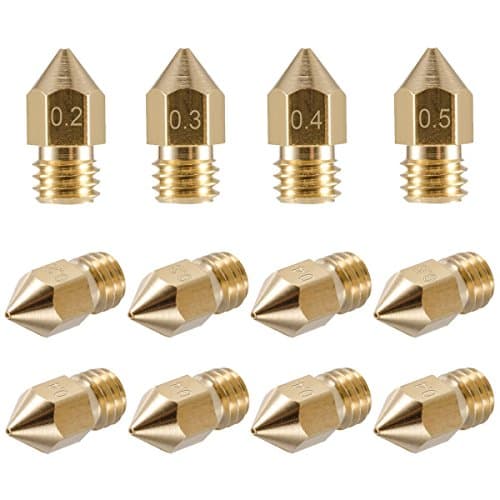 Youtoo Brass 3D Printer Extruder Nozzle Print Head 0.2 mm 0.3 mm + 3x0.4 mm + 0.5 mm Pack of 6 for 1.75 mm 3D Printer Filament (Nozzle) M6