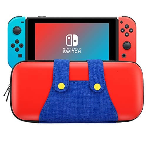 MoKo Carrying Case Compatible with Nintendo Switch/Switch OLED Model (2021), Portable Protective Hard Shell Cover Travel Carrying Case Storage Bag with 10 Game Cartridge Holder – Red Mario