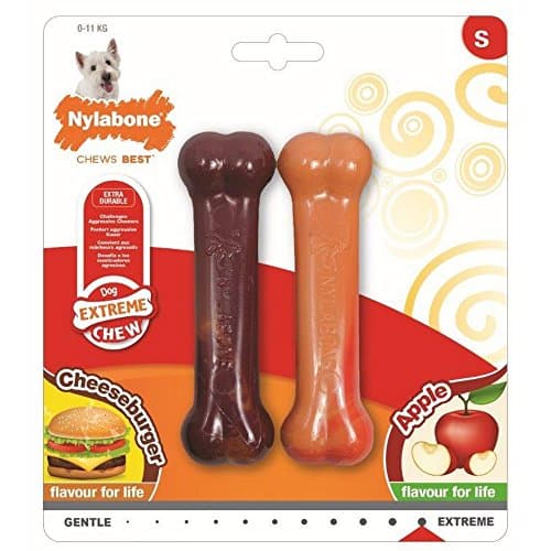 Interpet Limited Nylabone Extreme Chew Twin Pack Bone Cheeseburger/Apple Flavour Toy (Assorted Colours) (Small) (Assorted)