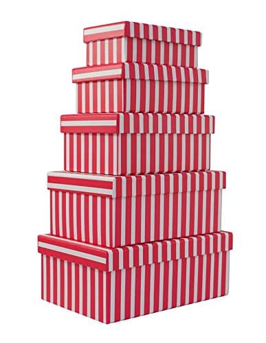 Set Of 5 Nested Oblong Gift Boxes - Modern Vertical Hot Pink & White Stripes