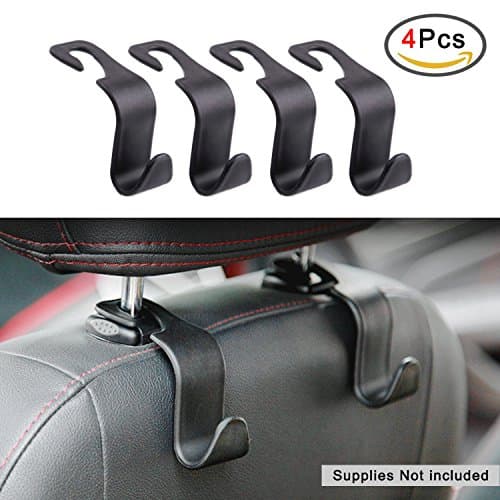 4 Pcs Car Hooks Car Seat Back Hooks Vehicle Back Seat Hidden Headrest Hanger, Universal Holder for Handbag, Grocery Shopping Bag, Cloth Coat