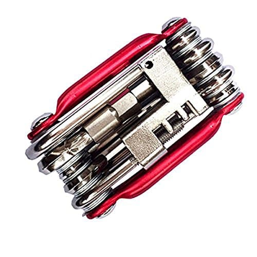 SHENGYANG 11 in 1 Multi-Function Bike Bicycle Repair Tool Kit Folding Cycling Maintenance Multi Tool Socket Wrench Hex Keys Screwdriver Set (Red)