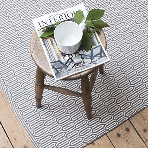 Scandinavian washable grey patterned woven cotton rug - floor runner, 70cm x 240cm