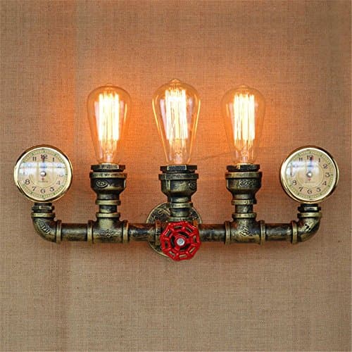 Miffen Retro Industrial Wrought Iron Three Heads Water Pipe Wall Lamp Wall Sconce Cafe Bar Pub Hotel Resturant Club Indoor Decor Wall Light Bedside Bedroom Vintage Personality Wall Lantern