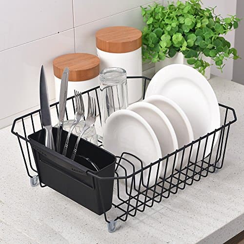 VCCUCINE Commercial Rust Proof Kitchen In Sink Side Draining Dish Drying Rack,Black Dish Rack with Cutlery Baskets