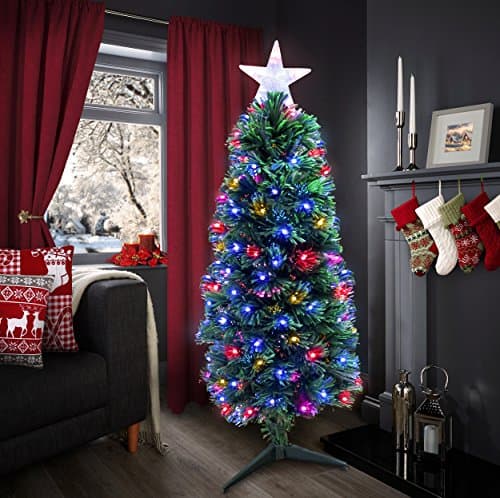 6ft Green Artificial Fibre Optic Christmas Xmas Tree with Multi LED 180cm - T823