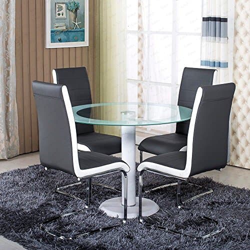 Schindora® Round Glass Dining Table Set With 4 Chairs