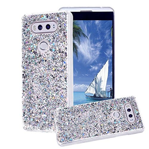 for LG V20 Case Glitter,Areall [with Screen Protector] Shiny Luxury Sparkle Paillette Silicone Soft Slim Thin Flexible Rubber Shockproof Protective Back Cover Bumper for LG V20 Silver Sequins