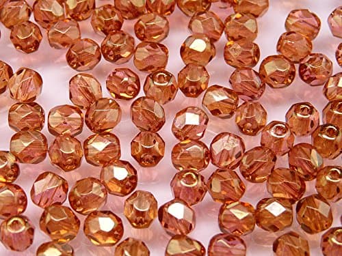 50pcs Czech Fire Polished Beads, Round 6 mm Crystal Red Luster