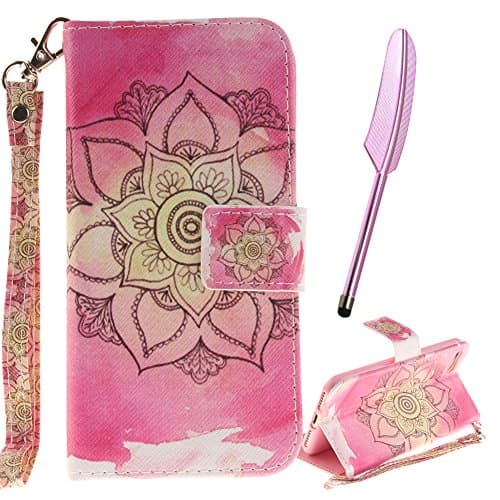 iPhone 7 Plus Case for Women,iPhone 7 Plus Cover 5.5",iPhone 7 Plus Leather Case,[Detachable Strap] Flip Wallet Case for iPhone 7 Plus,Edaroo [Pink Lotus Mandala] Design PU Leather Slim Book Case Protective Cases Covers with Stand Cardd Slot Holder Folio Bookstyle Soft Silicone Inner Design Fordable Magnet Closure Cover for iPhone 7 Plus 5.5 Inch with Free Stylus