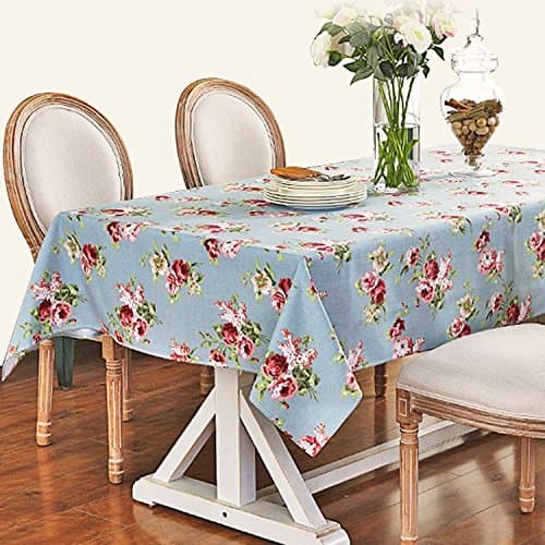 Hctina Tablecloth Cover Cloth Mat Chinese solid wood dining table cotton linen small fresh and living area a rectangular blue 90*90Cm