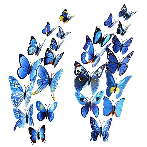 DoTech 3D Butterfly Wall Stickers DIY Removable Fridge Mural Stickers Decals for Girls and Boys Bedroom Windows Children Kids Toy Gift Christmas Party Home Decor Room Decoration (Blue)