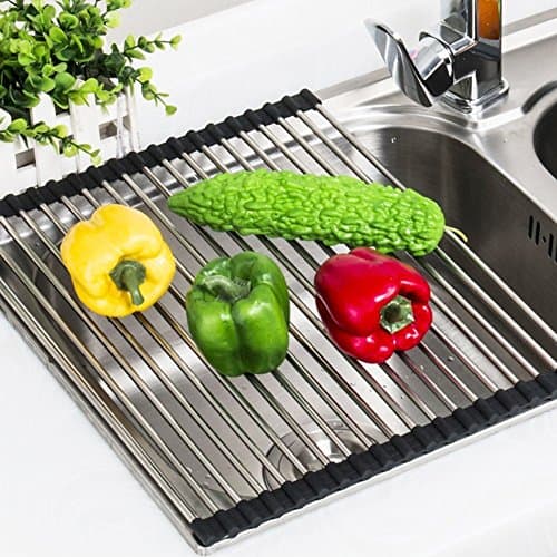 GB4 Dish Drying Rack Stainless Steel Roll-Up Detachable Over Sink Easy Cleaning (L/19.68" x 12.79")