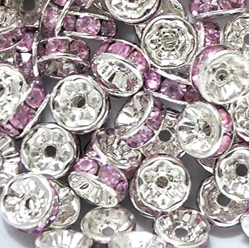 100 pcs silver rondelle spacer beads, 8 mm, grade A (light purple)