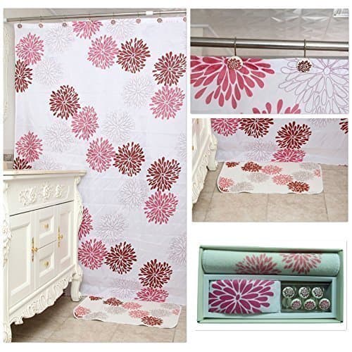 Uomere Bathroom Shower Curtain Waterproof and Mildewproof Polyester Fabric Decorative with 12 PCS hooks,1 PCS bath rug ,72''W x 72''L(Sun Flower)