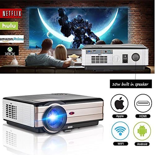 Wireless Home Theater Projector Android 4000 Lumen 200" Support WiFi 1080p Full HD, LCD LED Video Projector with Speaker HDMI Cable Remote for USB Laptop Phone iOS DVD TV Xbox Netflix Blue Ray Player