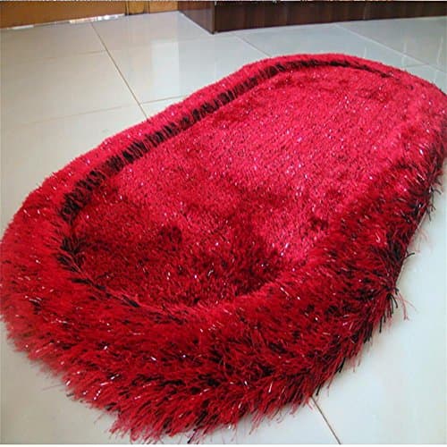 New day-Superfine silk elastic wire oval carpet/bedroom bedside mat/bay window carpet, black red, 70 * 140cm
