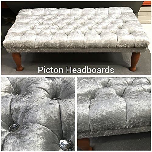 Extra Large Chesterfield Footstool/coffee Table In Silver Crushed Velvet