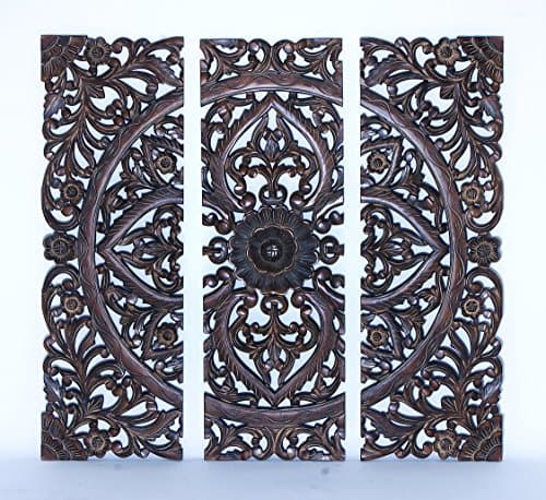 36"H Modern Wood Wall Panel with Dark Finish (Set of 3)