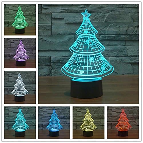 Christmas Tree 3D LED Night Light Table Desk Lamps, HAIYU 3D Optical Illusion Visual Lamp 7 Colors Touch Table Desk Lamp for Christmas Gift