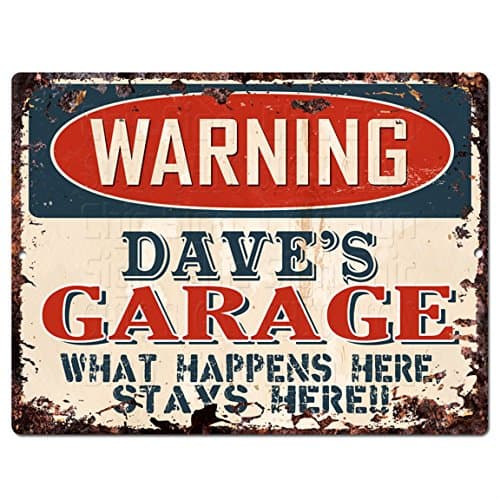 WARNING DAVE'S GARAGE Tin Chic Sign Vintage Retro Rustic 9"x 12" Metal Plate Store Home Man Cave Decor Funny Gift