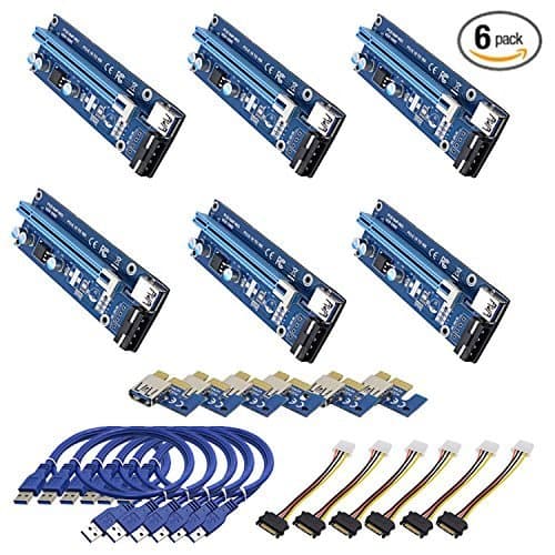 WARESTORE (Pack of 6) Powered PCI-Express Riser - 1X to 16X PCIE USB 3.0 Adapter Card - With USB Extension Cable - VER 006 - GPU Graphics Card Crypto Currency Mining (6 Packs)