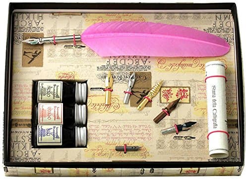 Pink Feather Quill, 3 Inks & 6 Nib Set by Coles Calligraphy