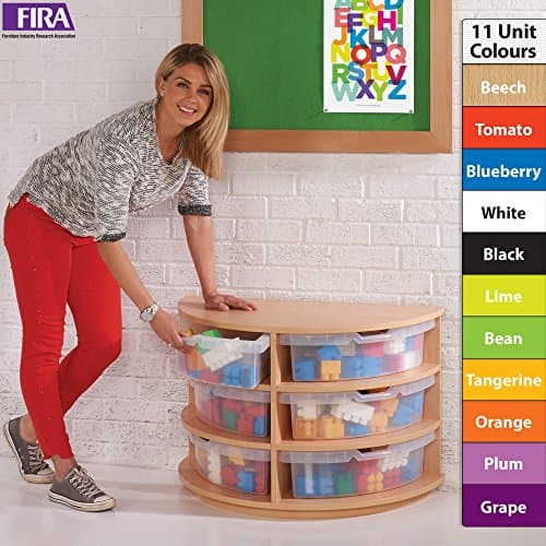 ColourBox Semi-Circular School Kids Deep Tub Storage Shelf Unit/Book, Toy Cabinet with 6 Quadrant Tubs - 11 Unit Colours, incl. (Tangerine)