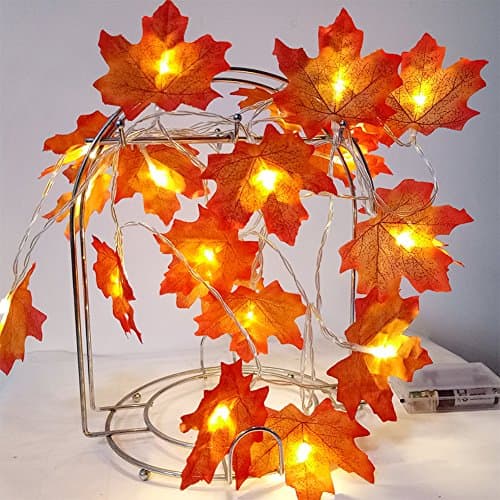VLENIEN Maple Leaf 9.8ft 20pcs LED Battery Powered Outdoor Lights Christmas Home Decoration(Warm White)