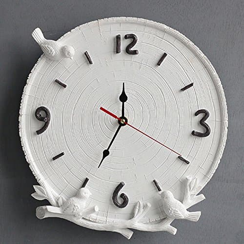 KKLOCK Wall Clock Metall Mute Sweep Clock Slient for Living Room Bedroom Kitchen AA Battery 12 Inch Mini Simple Bird and Branches White Round with Arabic Numerals (Battery not included)