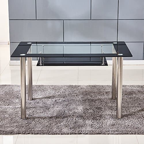 Black Tempered Glass Dining Table Solid Furniture for home office Stunning Metal Frame