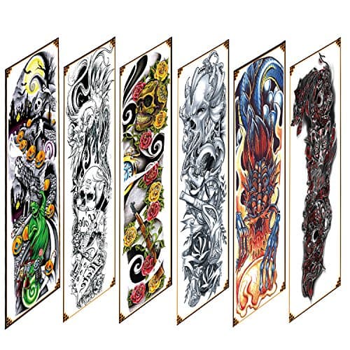 6 Sheets Full Arm Temporary Tattoo Transfer Body Stickers for Man Women, Waterproof Removeable Non-Toxics Large Size for Arms and Legs (Type 2)