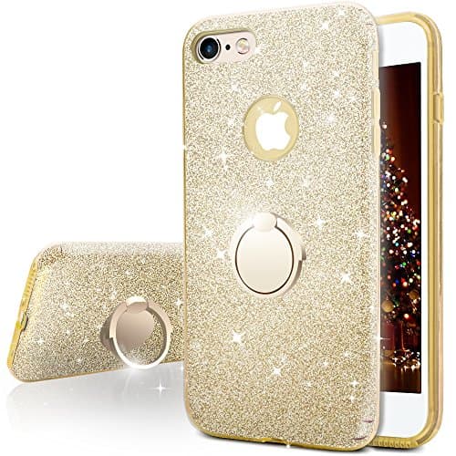 iPhone 6S Case, iPhone 6 Case, Miss Arts Girls Bling Glitter Sparkle Cute Phone Case With 360 Rotating Ring Stand, Soft TPU Outer Cover + Hard PC Inner Shell Skin for Apple iPhone 6S / 6 -Gold