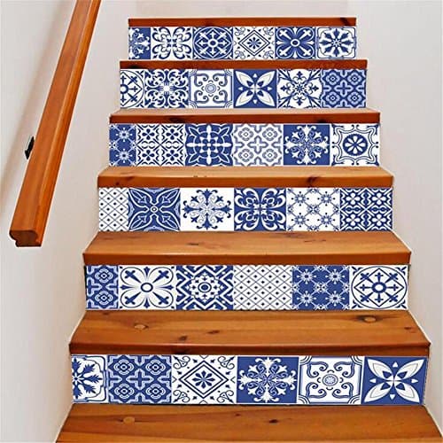 GUOW Step stickers 3D Staircase Stickers Self-Adhesive Decorative Decals DIY Waterproof Creative Staircase Stickers Chinese Blue And White Porcelain 18*100cm*6pcs