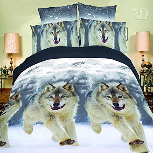 4Pcs Bedding Set 3D Snow Wolf Prints Duvet Cover Set Double Size