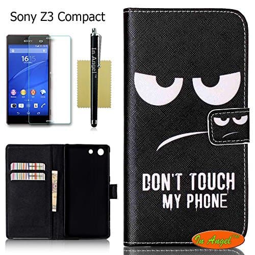 In Angel(TM),Sony Xperia Z3 Compact Case Z3 Compact Wallet Cover Case Pu Leather Stand Case for Sony Xperia Z3 Compact Don't Touch My Phone