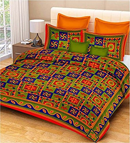 Premium Hand printed Long-Staple Combed Cotton Rich Extra Deep Luxurious Elegant Comfort Bed Sheets Wrinkle Resistant Luxury 1-Piece Bed Sheet Set &amp; 2 Pillowcases - 120 Thread Count Egyptian Quality