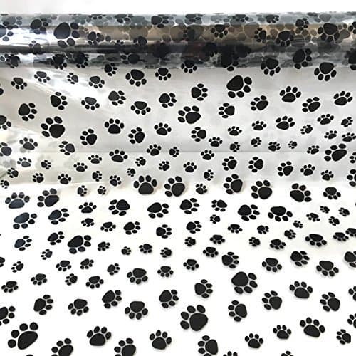 Cellophane Clear With Paw Print Pattern, 40 micron, (Black) (2m x 80cm)