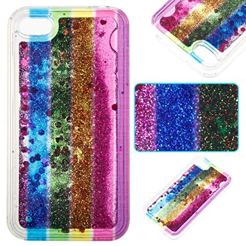 KANTAS Soft Glitter Quicksand Back Cover for iPhone 4 iPhone 4S Silicone Cover Colorful Sparkly Shiny Glitter Design Vertical Stripes Rubber Gel Skin Back Case Fancy Rainbow Color High Quality TPU Bumper Protective Case for Apple iPhone 4/iPhone 4S
