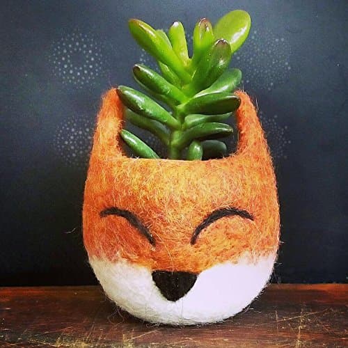 Succulent planter pot - Fox head planter - Felt succulent vase
