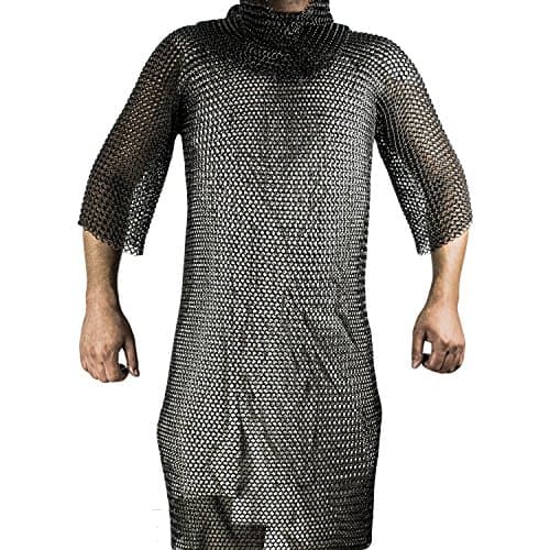 Black Medieval Renaissance Chain Mail Shirt Full Size Large Long Shirt