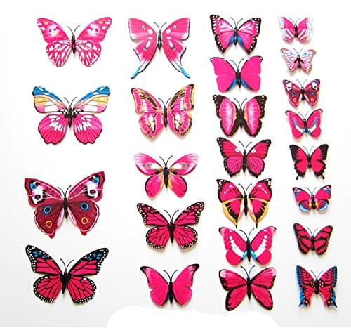 Frolahouse 24PCS Removable Diy Solid Color 3d Butterfly Wall Decals Wall Stickers Murals Peel Sitck for Kids Boys Girls Room Bedroom Offices Classroom Tv Background