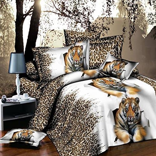 Leopard Tiger 4Pcs Bedding Set 3D Animal Prints Duvet Cover Set Double Size