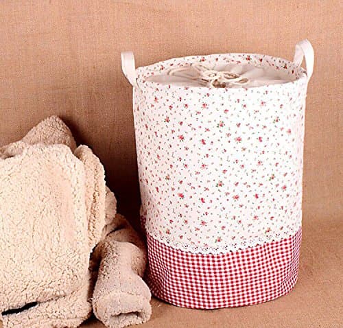 Laundry Basket, Soriace Premium Foldable Cotton Line Laundry Basket Folding Children Toys Organiser Storage Basket Tidy Clothes Holder with Lids, Small Floral