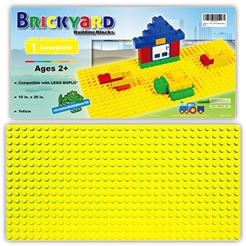 Brickyard Building Blocks Compatible Baseplate for Large Building Blocks, Plastic Base Plate - Fits Duplo Blocks - for Table or Displaying Construction Toy Blocks (Large 25.5 x 51 cm, Yellow)