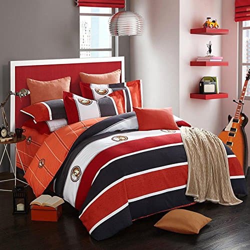 Cotton active Sanding fashion Stripes Bedding Double Bed sheets quilt pillowcase(4 Piece ) , 007 , 200*230cm