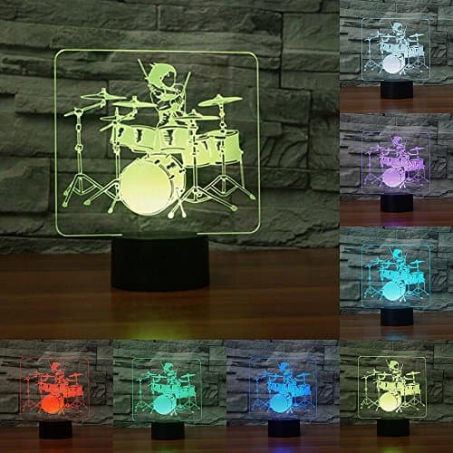 RUMOCOVO® Jazz Drum 3D LED Night Light 7 Colors Changing Table Lamp Home Office Decorations Lamp Novelty Sleep Lighting Birthday Christmas New Year Gifts